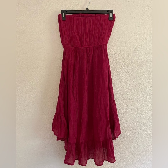 Maurices Burgundy High Low Strapless Dress - Picture 2 of 3
